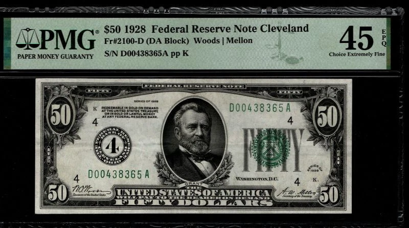 FR. 2100-D 1928 $50 FRN GOLD ON DEMAND CLEVELAND NUMERAL #4 PMG 45 EPQ (BDJ) - Image 4 of 4