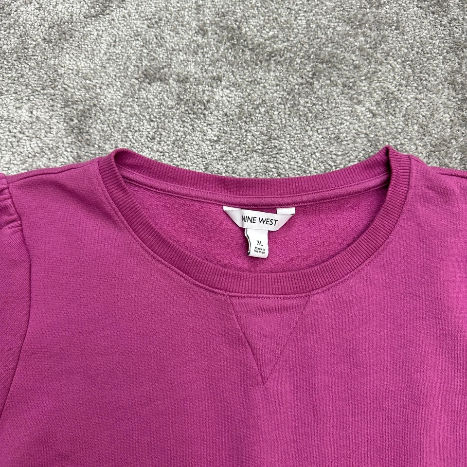 Nine West 3/4 Sleeve Sweatshirt Womens XL Pink Crew Neck Fleece Pullover Casual - Image 3 of 4