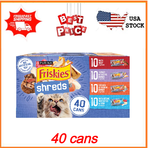 Friskies Shreds Gravy Variety Pack, Wet Cat Food, 5.5 oz Cans, 40 Pack