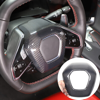 Real Carbon Fiber Steering Wheel Bezel Covers For C8 Corvette Stingray & Z06 2020-2025