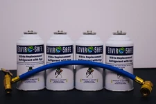 R134a Replacement Refrigerant with dye, 4 CANS, Charging Hose.
