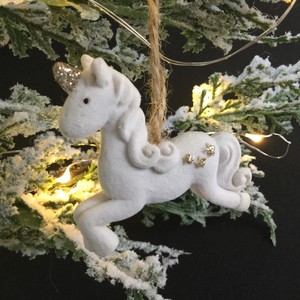 Foto Di Natale Vintage.Unicorno Bianco Albero Di Natale Da Appendere Decorazione Velour Star Vintage Ebay