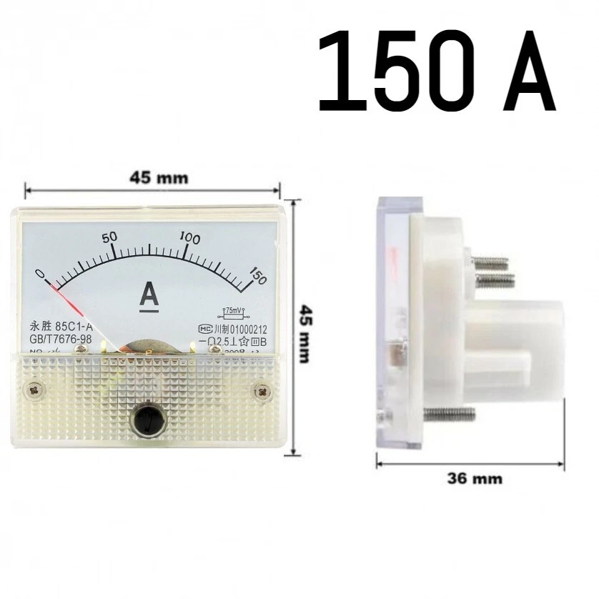 Amperometro Analogico Da Pannello RS PRO, Max 0/100A For Shunt 75mV, C.c., Foro L 68mm X H 68mm, 1% | RS