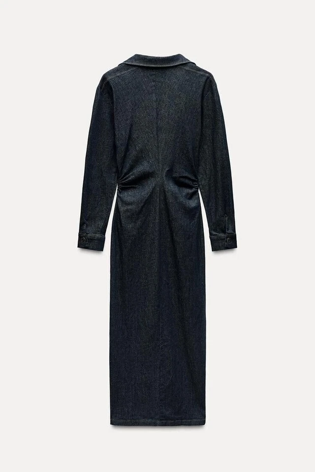 Zara Womens Denim Shirt Dress Size S Blue Stretch Midi Button front 0779/158 NWT - Image 2 of 4