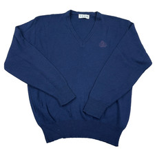 Vintage Izod Sweater Men Large Navy Blue V Neck Made In USA 90s Golf Acrylic