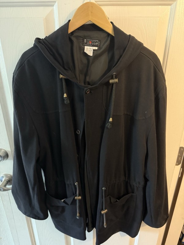 MOTTO Black Hooded Jacket Drawstring Waist Pockets Size L hi