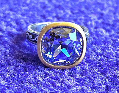 BRIGHTON VENUSIAN LAVENDER BLUE SWAROVSKI CRYS SLVR+GOLD SIZE 5.5-6 RING VG+ VTG