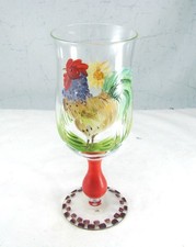 Sakura Vetreria Chanticleer Dipinto a Mano Calice Gallo Viola Collo EXC