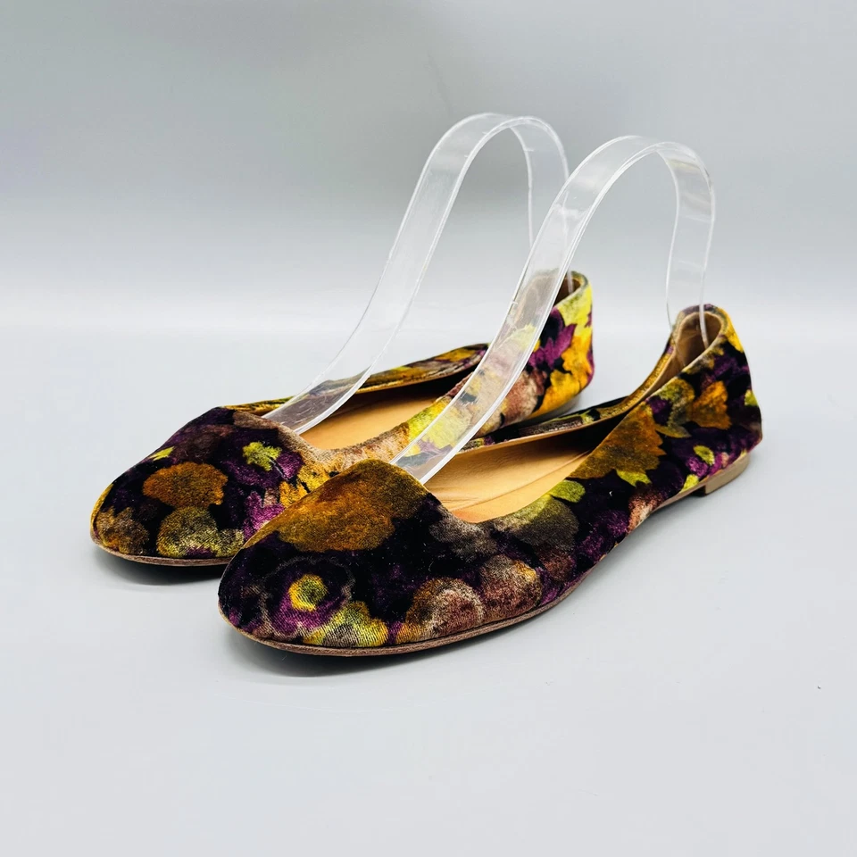 Vicini Shoes Womens 7.5 Multicolor Velvet Floral Ballet Flats Slip On Round Toe - Image 4 of 4