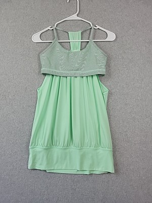 Lululemon No Limit Green Striped Built In Bra Athletic Tank Top Women's 0? XS
