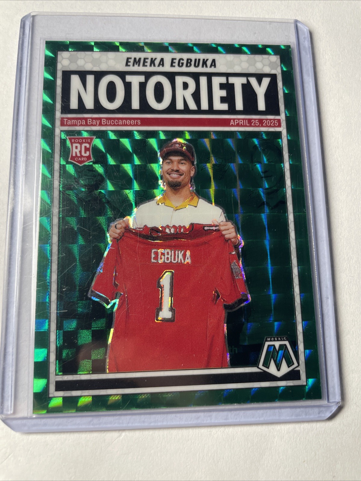 2025 Panini Mosaic - Notoriety Emeka Egbuka #16 Green Mosaic Prizm (RC)