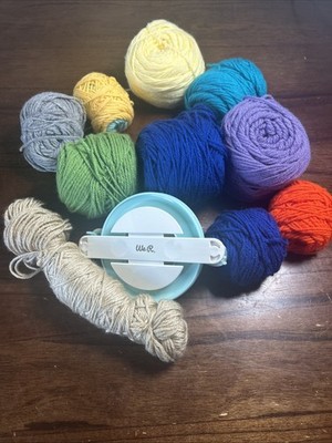 Mixed Lot of Yarn Used Partial Balls Skeins Various Colors & Pom Pom Maker
