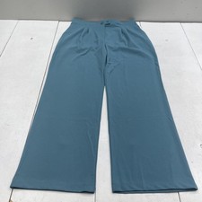 Fashion Nova Dress Pants Womens 1X Blue Wide Leg Pleated Zip Pockets Stretch