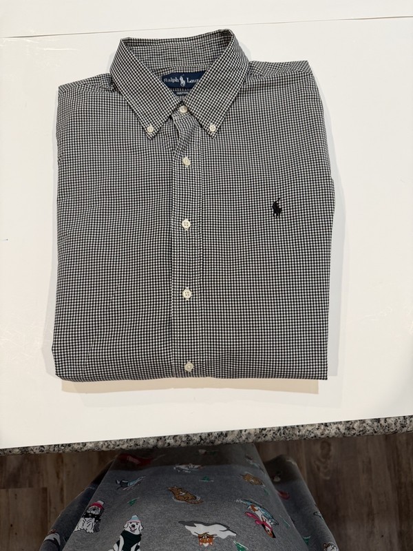 Ralph Lauren Custom Fit Shirt L Black White Gingham Check Button Down Cotton