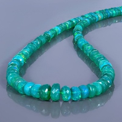 Handmade Green Opal Beaded Necklace 18'' 925 Sterling Silver October Birthstone