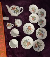 VTG 13pc Miniature Child Doll Tea Set Made Japan Orange Yellow Floral Porcelain