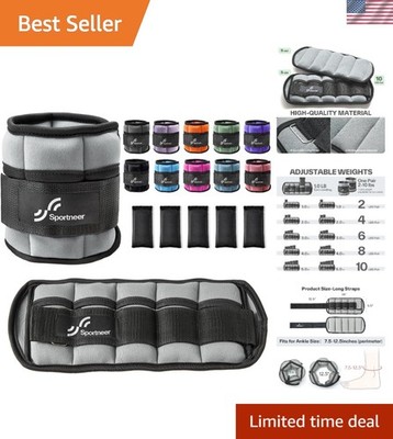 Light Gray Adjustable Ankle Weights Set - 2-10 lbs for Versatile Training