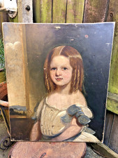 Antique Georgian girl portrait oil painting canvas gilt framed English school