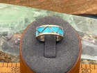 Vintage Navajo Sterling Silver Turquoise Inlay Band Sz 6--TB472.25