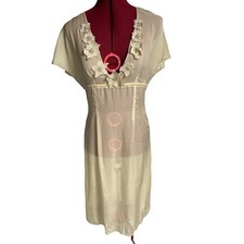 Betty Barclay Size Medium Silk Shear Beaded with Flower Appliqué V Neck Dress