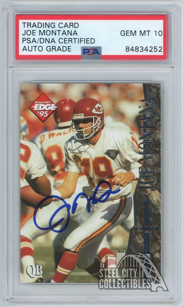 Joe Montana 1995 Collector's Edge Excalibur Stone Autograph Card #107 PSA/DNA 10