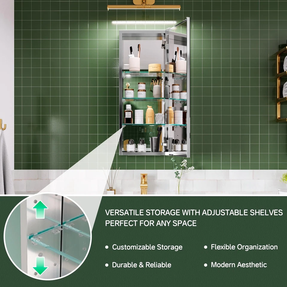 12’’×30’’ Medicine Cabinet for Bathroom, Storage Cabinet Vanity Mirror, Adjus... - Image 4 of 4