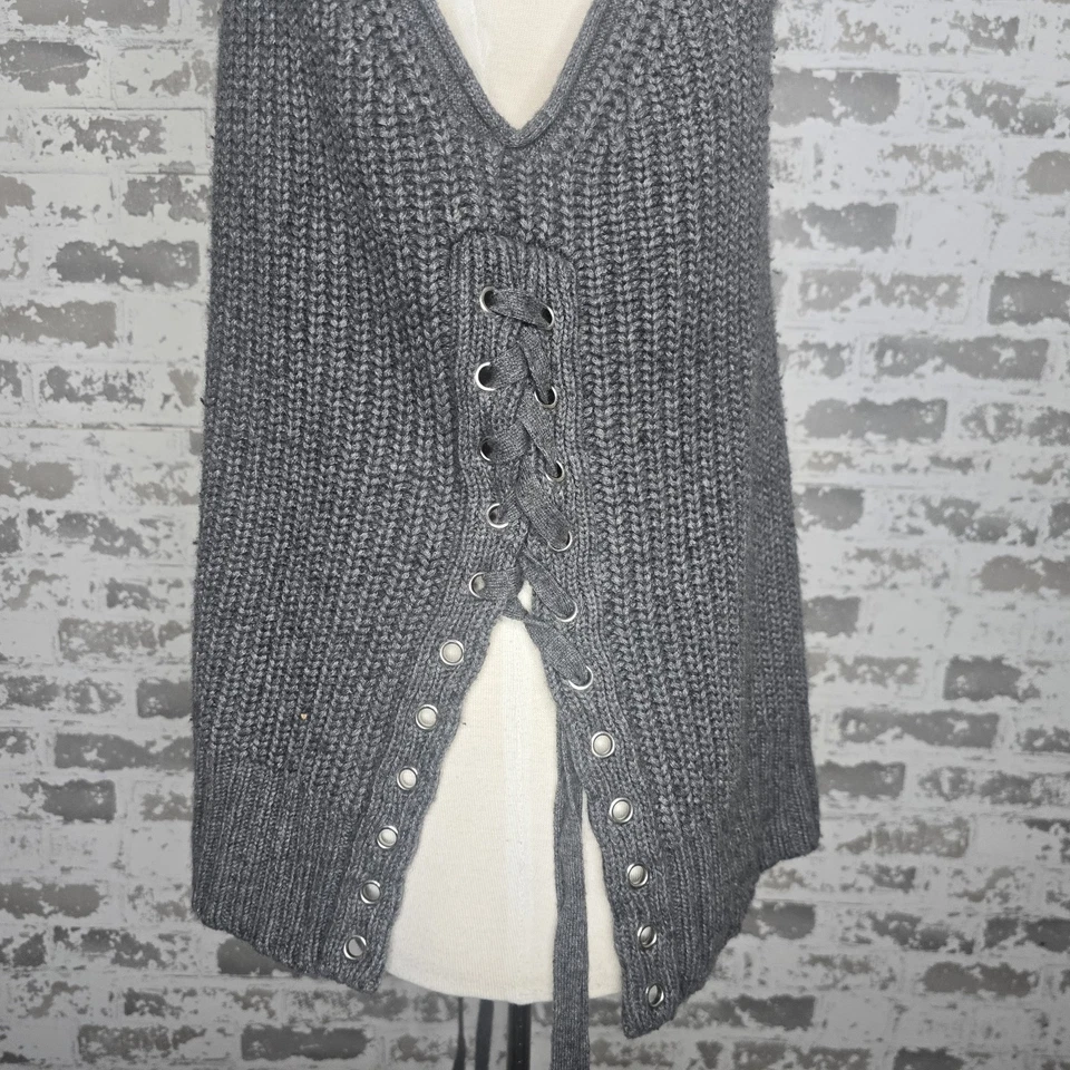 Otoño Cachemira Suéter Mujer Mediano Cuello Alto Chaleco Sin Mangas Corbatas Laterales Boho Foto 4 de 4