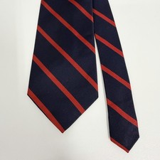Polo Ralph Lauren Boys Tie Navy Blue  Red Rugby Striped Silk 3" W 48" L guc