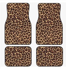 Brown Leopard Print Car Truck Suv Front Rear Premium Carpet Floor Mats 4pc Set. Brown Leopard Print Car Truck Suv Front Rear Premium Carpet Floor Mats 4pc Set.