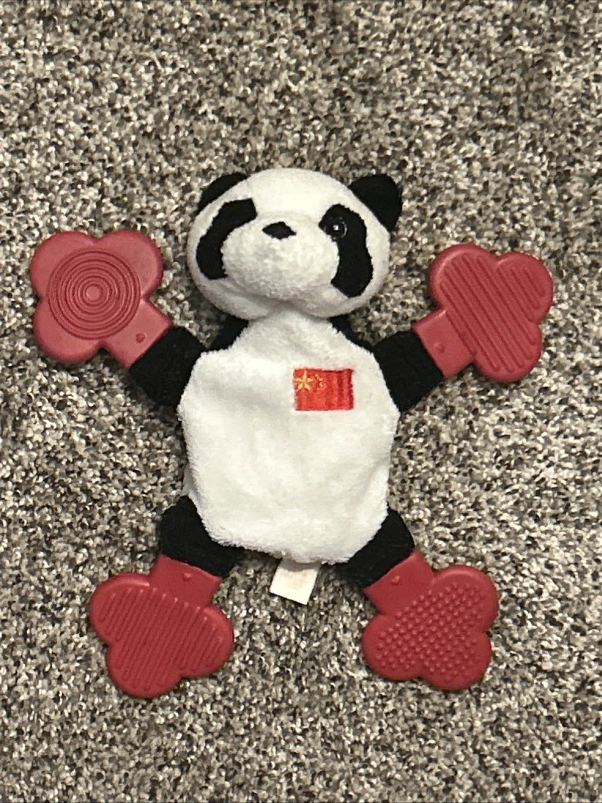 VTG Munchkin Panda Bear China Flag Stuffed Plush Teether Teething Baby Toy HTF