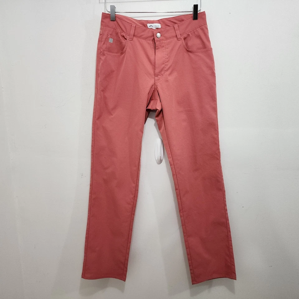 Calça masculina Peter Millar Performance Sport 5 bolsos 31x32 capa vermelha EB66 golfe chino - Imagem 2 de 4