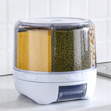 20Lbs Grain dispenser 360 Rotating Rice Dispenser 6 Grids Transparent Rotatab...
