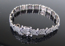 FEINES ART DÉCO 925 STERLING SILBER ARMBAND MIT SICHERHEITSKETTE CA. 19 cm