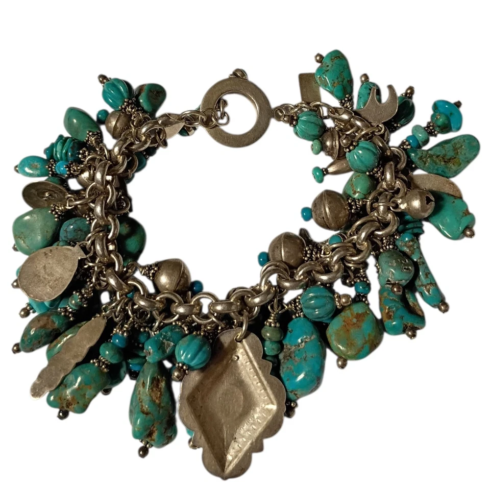 131 gr! Brazalete de plata esterlina con pepitas turquesa Royston intrincadas del suroeste  Foto 3 de 4