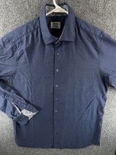 Stenstroms Twofold Super Cotton 17.5 Blue Mens Solid Long Sleeve Shirt Button Up