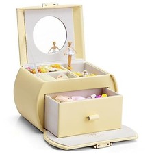 Kids Musical Jewelry Box for Girls with Drawer, Music Box with F.Yellow