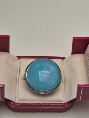 Vintage Ring XXL Cabochon blau türkis rund 70er 80er Jahre Familienschmuck