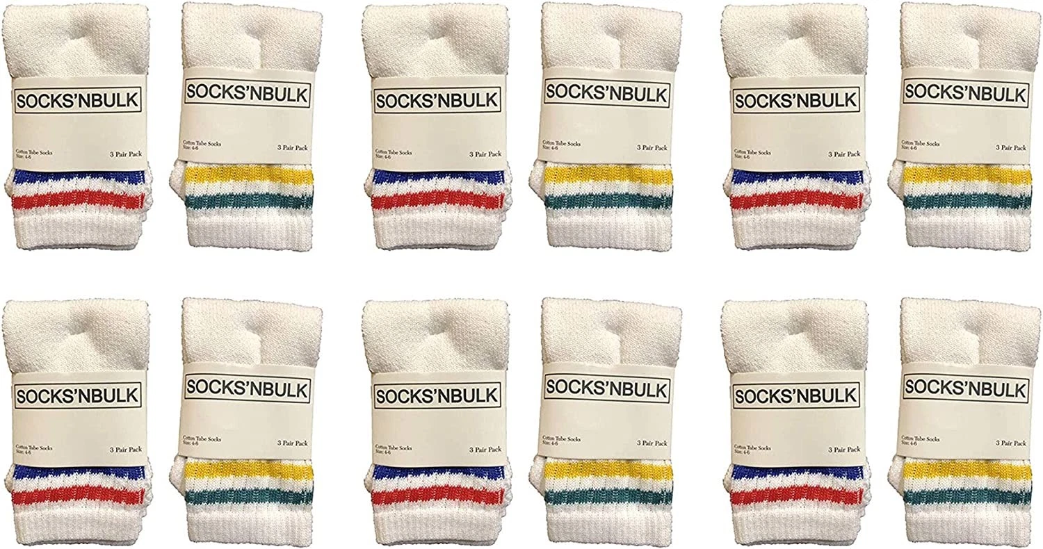 12 Units of Kids Cotton Tube Socks White With Stripes Size 4-6 - Boys Crew Sock
Opens in a new windo