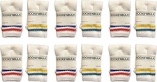 12 Units of Kids Cotton Tube Socks White With Stripes Size 4-6 - Boys Crew Sock
