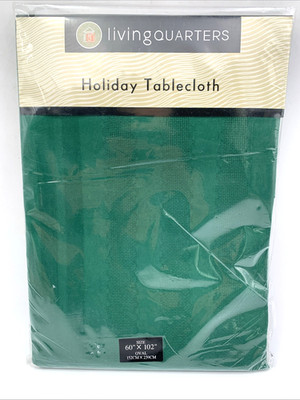 Living Quarters HOLIDAY GREEN Oval Tablecloth 60x102 Stripes 100% Polyester