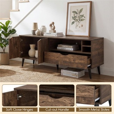 Rustic TV Stand for 65-inch TVs Media Console with Cabinet Drawer 3 Open Shelves