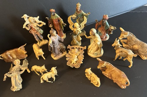 18pc Nativity Scene Figures Christmas Angels Joseph Mary Jesus Manger Animals