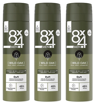  8x4 MEN Deo Deodorant Spray Wild Oak holziger Duft Anti-Transpirant 3 x 150ml 