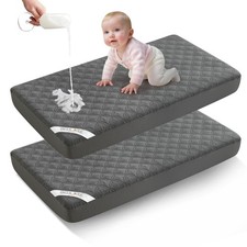 Waterproof Mattress Protector Crib, 2 Pack Soft Gray Mattress Pad, Noiseless ...