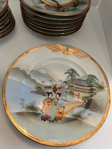 Kutani Japanese Eggshell Porcelain China Tea Set 24Pc Set Geisha Girls & Mt Fuji - Picture 3 of 16