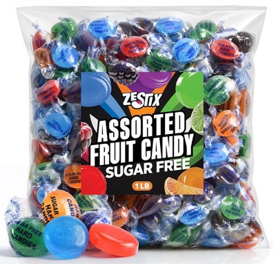 Sugar Free Assorted Fruit Hard Candy 1 lb Bag Individually Wrapped Sugarless Mix
