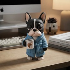 M&uuml;de Franz&ouml;sische Bulldogge im Bademantel Kaffeetasse Deko Geschenk Hund