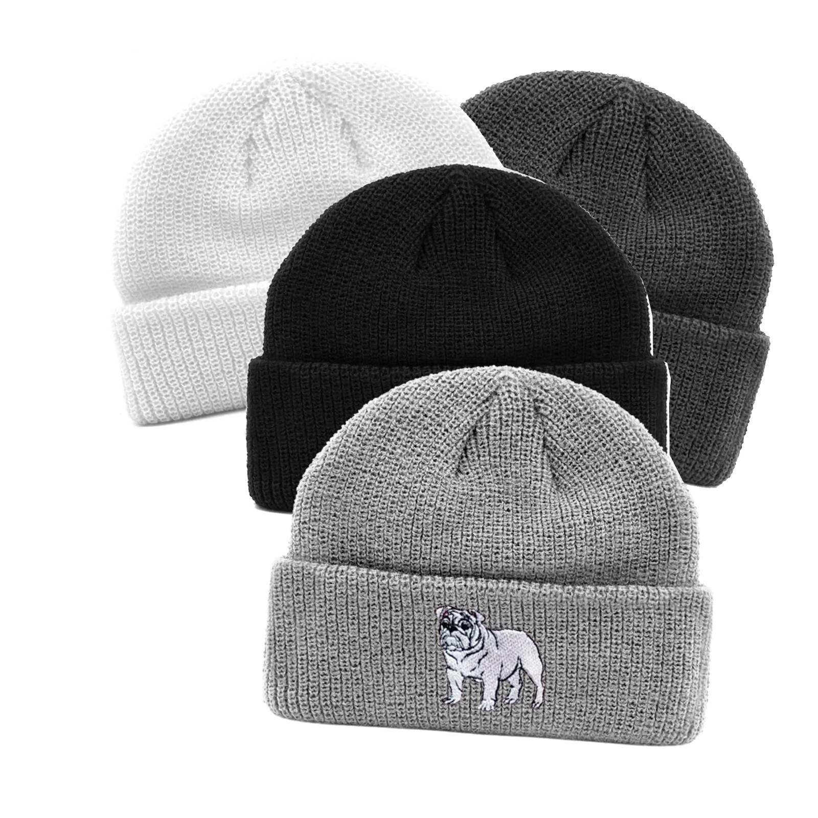 English Bulldog embroidered dock docker beanie hat, dock docker beanie