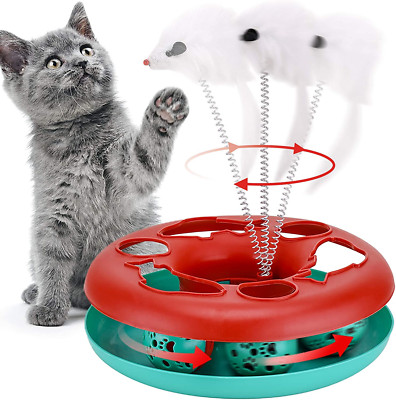 Interactive Cat Toys Roller Tracks with Exercise Balls Teaser Mouse (Red)