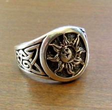 Handcrafted Solid 925 Sterling Silver Men's Sun, Moon,  Stars Celtic Knot Ring